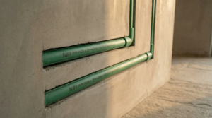 TUFF PN25 PPR pipes showing pressure rating markings for modern hot and cold water plumbing systems.
